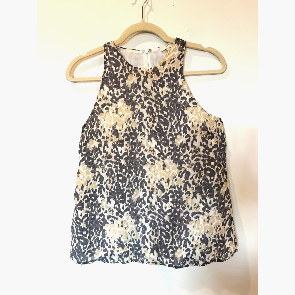 Joie 100% silk halter tank sleeveless blouse racerback grey tan leopard luxury